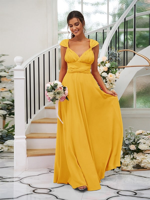 A-Line Charming Jersey Ruched V-neck Sleeveless Bridesmaid Dresses