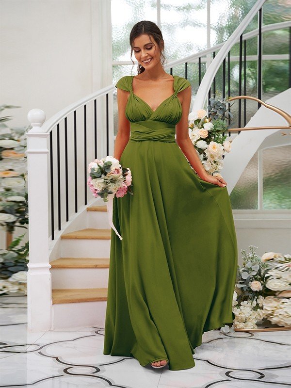 A-Line Charming Jersey Ruched V-neck Sleeveless Bridesmaid Dresses