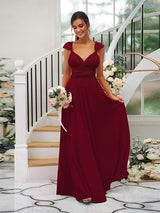 A-Line Charming Jersey Ruched V-neck Sleeveless Bridesmaid Dresses