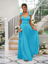 A-Line Charming Jersey Ruched V-neck Sleeveless Bridesmaid Dresses