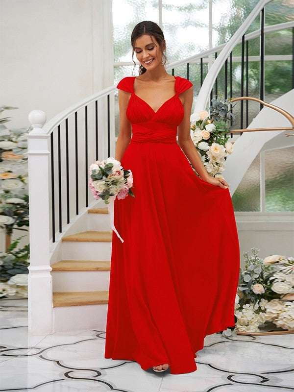 A-Line Charming Jersey Ruched V-neck Sleeveless Bridesmaid Dresses