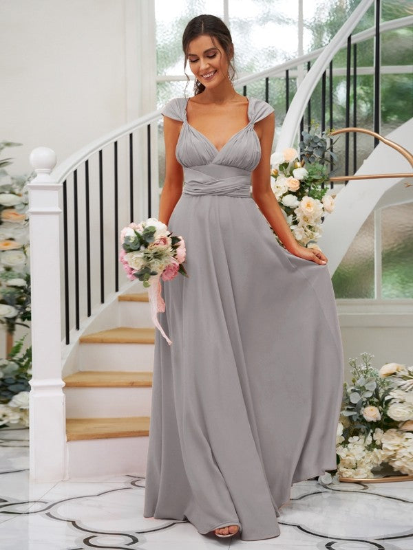 A-Line Charming Jersey Ruched V-neck Sleeveless Bridesmaid Dresses