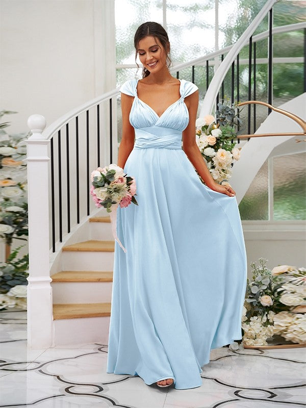 A-Line Charming Jersey Ruched V-neck Sleeveless Bridesmaid Dresses