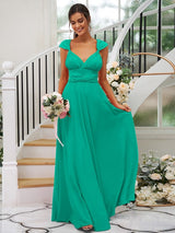 A-Line Charming Jersey Ruched V-neck Sleeveless Bridesmaid Dresses