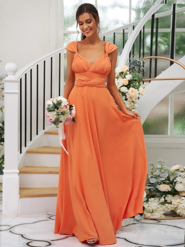 A-Line Charming Jersey Ruched V-neck Sleeveless Bridesmaid Dresses