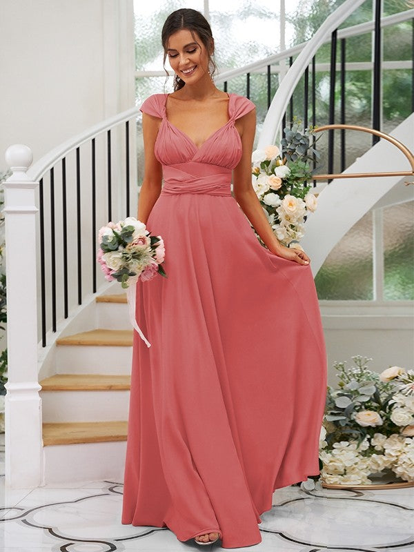 A-Line Charming Jersey Ruched V-neck Sleeveless Bridesmaid Dresses