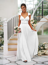 A-Line Charming Jersey Ruched V-neck Sleeveless Bridesmaid Dresses