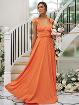 A-Line Charming Jersey Ruched V-neck Sleeveless Bridesmaid Dresses