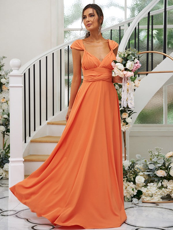 A-Line Charming Jersey Ruched V-neck Sleeveless Bridesmaid Dresses