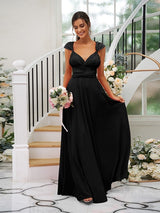 A-Line Charming Jersey Ruched V-neck Sleeveless Bridesmaid Dresses