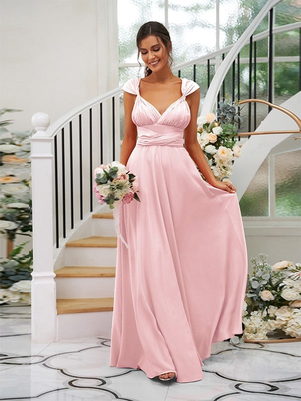 A-Line Charming Jersey Ruched V-neck Sleeveless Bridesmaid Dresses