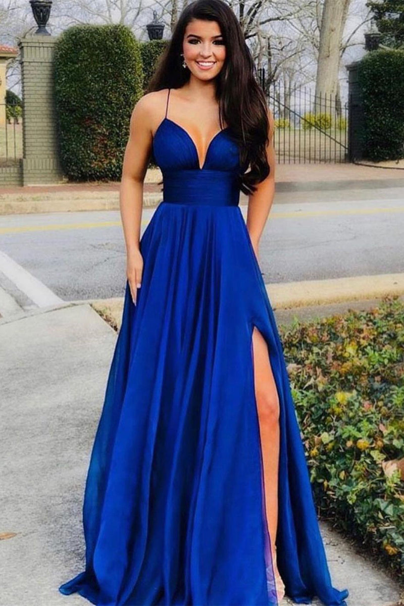 Classic Sleeveless A Line Prom Dresses Long Slit Online-stylesnuggle