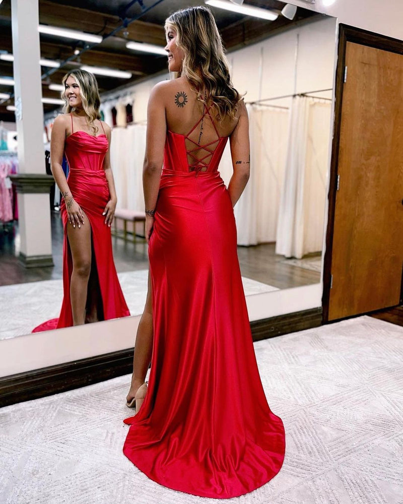 Classic Spaghetti Strap Sleeveless Mermaid Prom Dresses With Ruffles Long-stylesnuggle