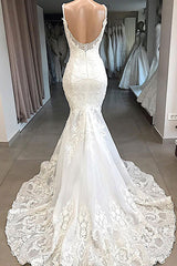 stylesnuggle.com supplies you Spaghetti Strap V-neck Mermaid Open Back Wedding Dress with Chapel Train online at an affordable price. Shop for the most popular dress now.