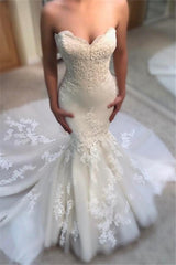 Classic Summer Mermaid Wedding Dresses Sweetheart Neck Appliques Sleeveless Bridal Gowns-stylesnuggle