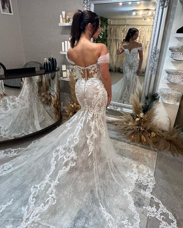 Classic Sweetheart Off-the-Shoulder Sleeveless Mermaid Lace Wedding Dress-stylesnuggle