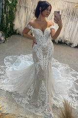 Classic Sweetheart Off-the-Shoulder Sleeveless Mermaid Lace Wedding Dress-stylesnuggle