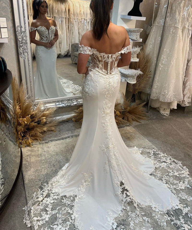 Classic Sweetheart Sleeveless Off-the-Shoulder Mermaid Lace Wedding Dress-stylesnuggle