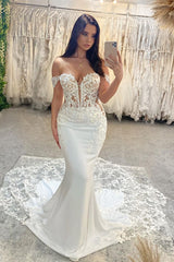 Classic Sweetheart Sleeveless Off-the-Shoulder Mermaid Lace Wedding Dress-stylesnuggle