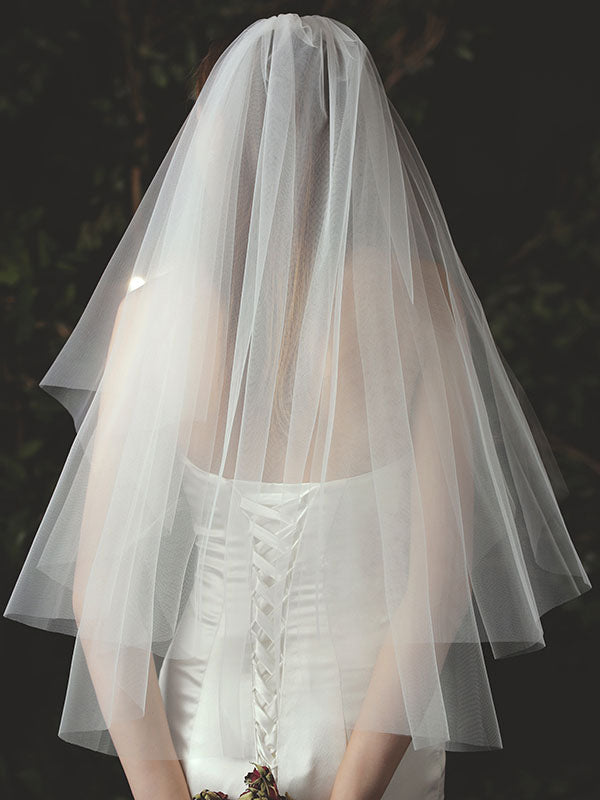 Classic Two Tier Tulle Cut Edge Wedding Veils-stylesnuggle