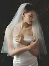 Classic Two Tier Tulle Cut Edge Wedding Veils-stylesnuggle