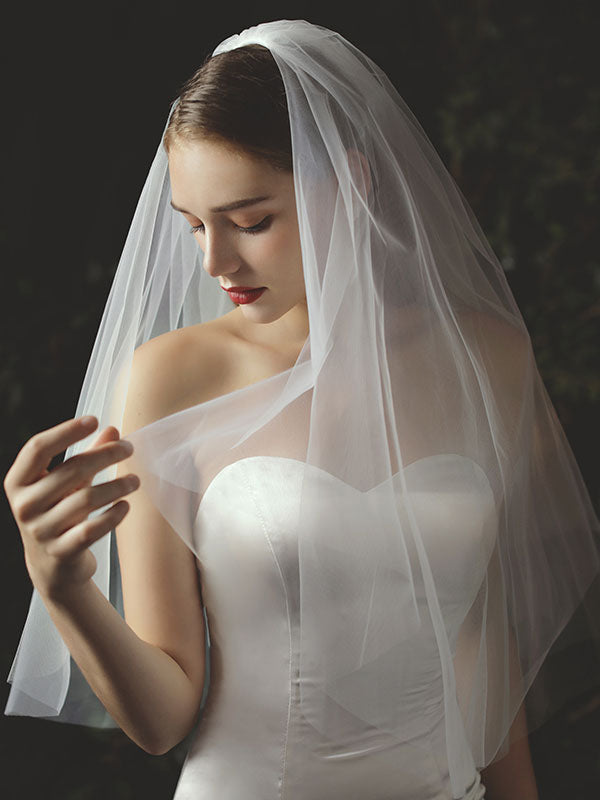 Classic Two Tier Tulle Cut Edge Wedding Veils-stylesnuggle