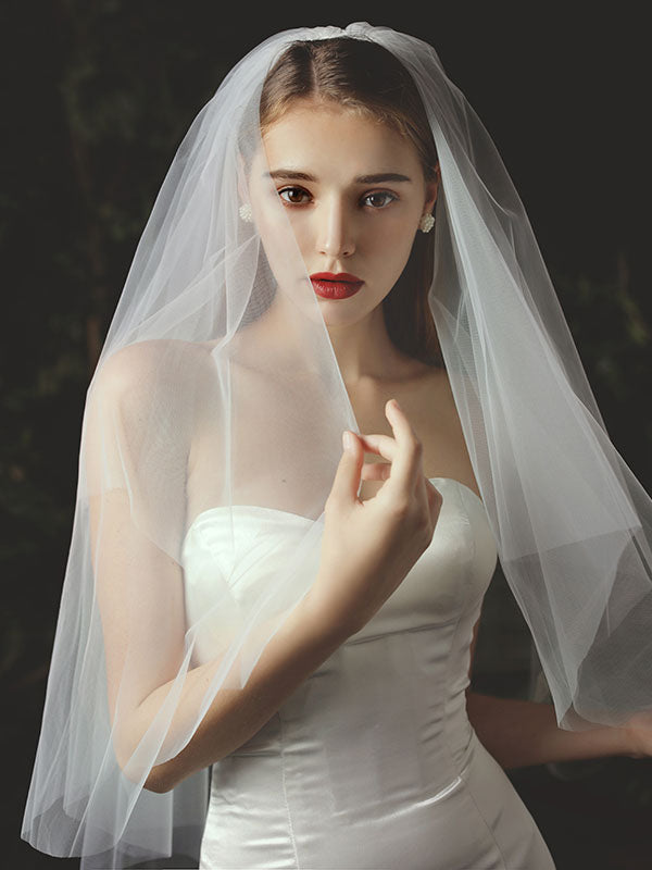 Classic Two Tier Tulle Cut Edge Wedding Veils-stylesnuggle