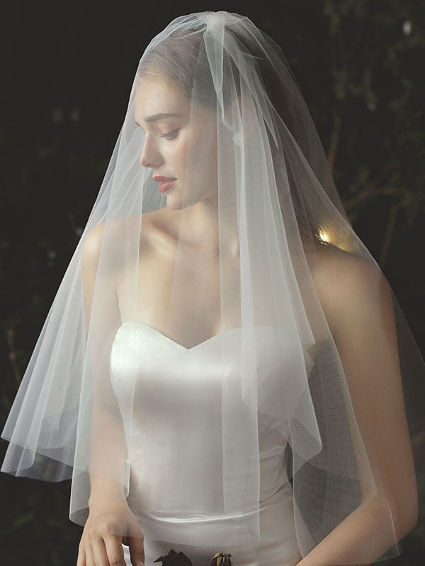 Classic Two Tier Tulle Cut Edge Wedding Veils-stylesnuggle