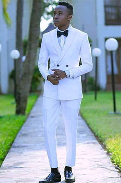 Classic White Double Breasted Peaked Lapel Prom Outfits