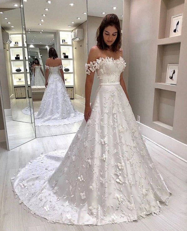 stylesnuggle offers Classic White Strapless Off-the-shoulder Court Train Princess Wedding Dress at factory price available in same as picture ,White,Ivory, to A-line hem. All sold at reasonable price Cap Sleeves .