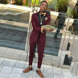 Classy Burgundy Two Piece Mens Suits with Black Lapel-stylesnuggle