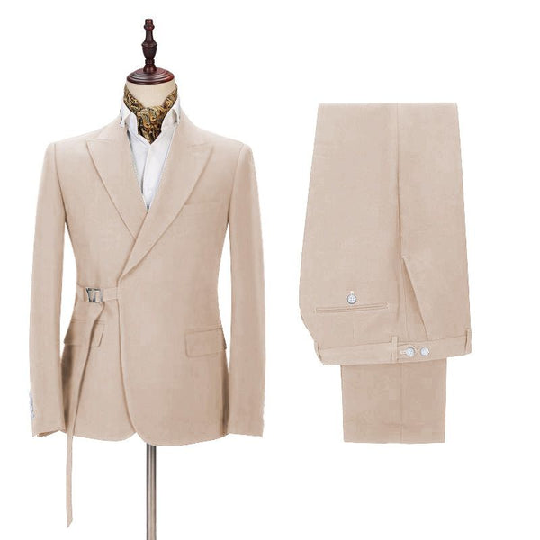 Classy Champagne Men's Casual Suit for Buckle Button Formal Groomsmen Suit for Wedding-stylesnuggle