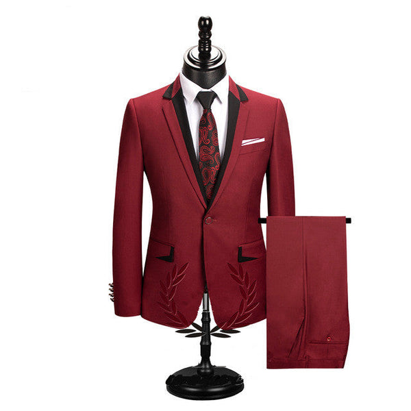 Classy Classic Red Slim Fit Notched Lapel One Button Men Suits Online-stylesnuggle