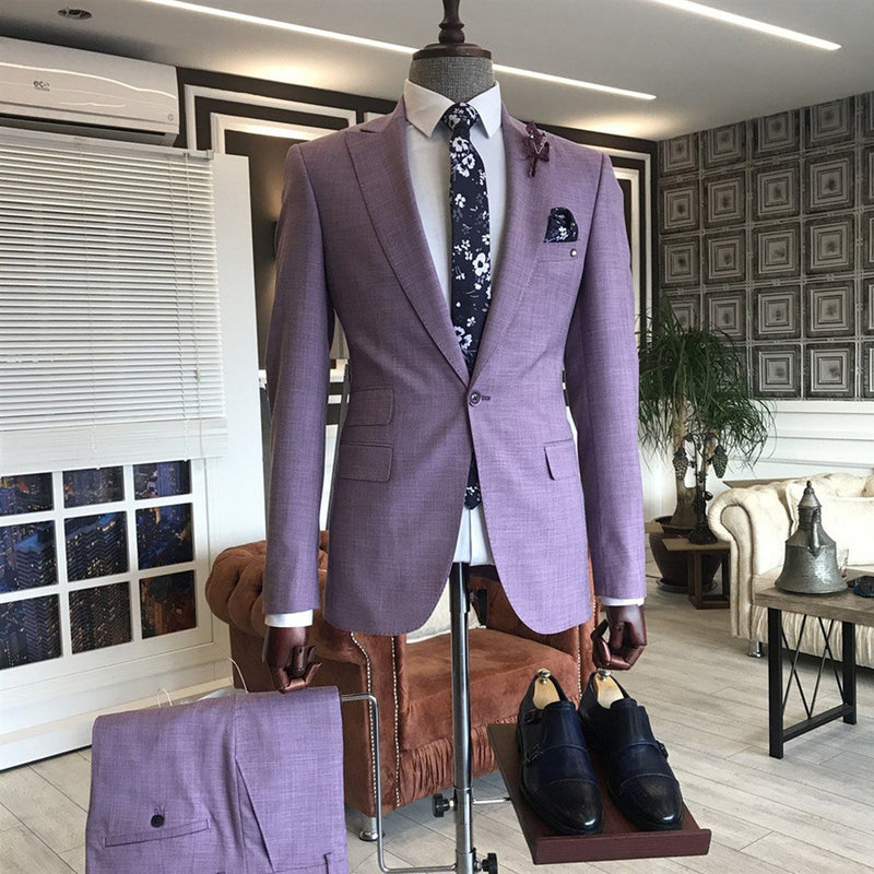 Classy Classy Purple 2-Pieces Peaked Lapel Slim Fit Prom Suits For Men-stylesnuggle