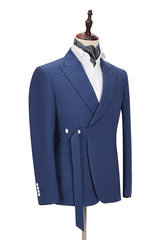 Classy Dark Blue Peaked Lapel Slim Fit Men Suits for Business-stylesnuggle