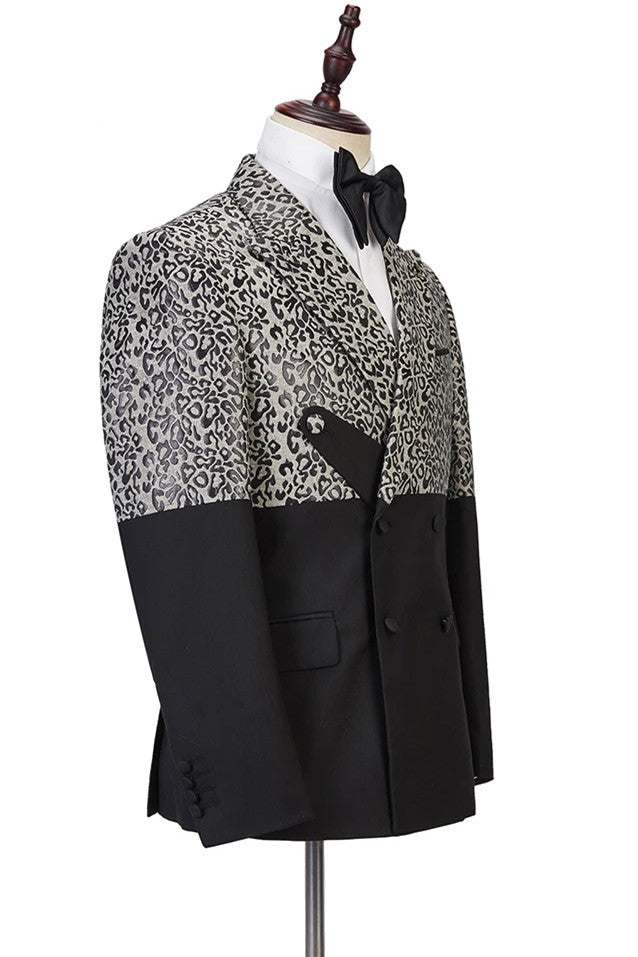 Classy Leopard Print Black Double Breasted Men Suits-stylesnuggle