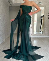 Classy Long Dark Green Mermaid Sleeveless Prom Dresses Long Slit Online-stylesnuggle