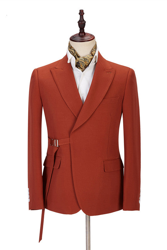 Classy Peaked Lapel Slim Fit Orange Men Suits for Casual