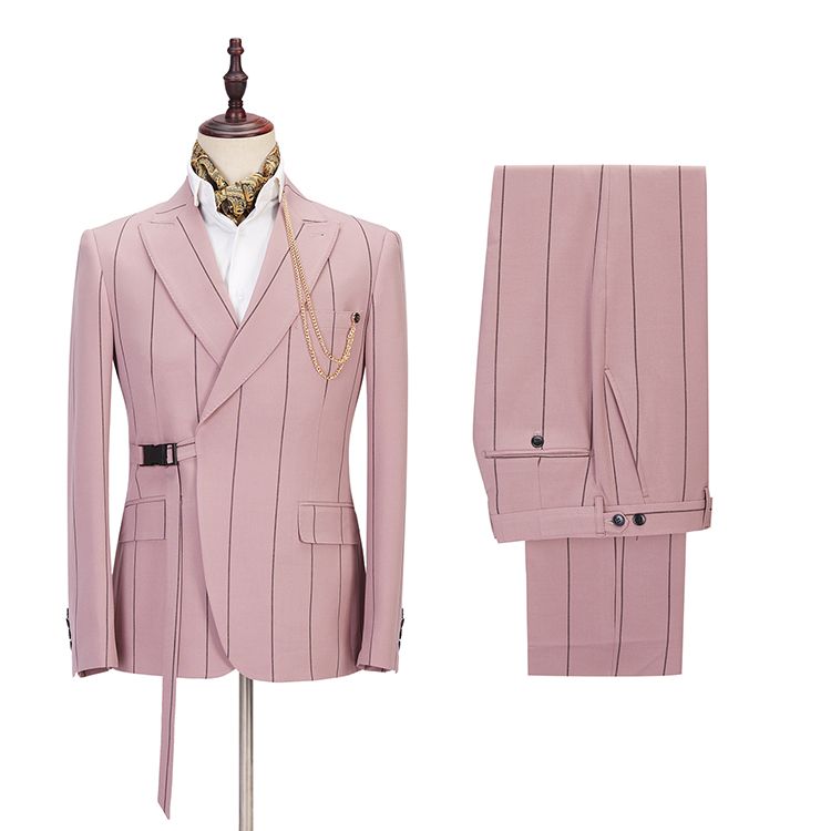 Classy Pink Striped Peaked Lapel Fitted Men Suits Online-stylesnuggle