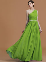 A-Line Charming One Shoulder Sleeveless Beading Chiffon Bridesmaid Dresses