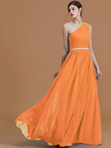 A-Line Charming One Shoulder Sleeveless Beading Chiffon Bridesmaid Dresses