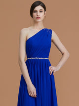 A-Line Charming One Shoulder Sleeveless Beading Chiffon Bridesmaid Dresses