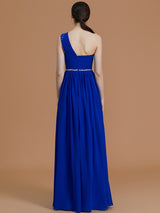 A-Line Charming One Shoulder Sleeveless Beading Chiffon Bridesmaid Dresses