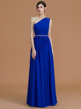 A-Line Charming One Shoulder Sleeveless Beading Chiffon Bridesmaid Dresses