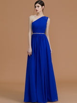 A-Line Charming One Shoulder Sleeveless Beading Chiffon Bridesmaid Dresses