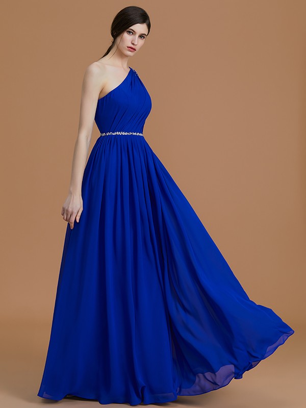 A-Line Charming One Shoulder Sleeveless Beading Chiffon Bridesmaid Dresses