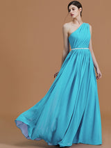 A-Line Charming One Shoulder Sleeveless Beading Chiffon Bridesmaid Dresses