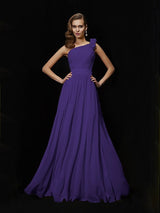 A-Line Charming One Shoulder Sleeveless Hand-Made Flower Long Chiffon Bridesmaid Dresses