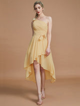 A-Line Charming One Shoulder Sleeveless Layers Asymmetrical Chiffon Bridesmaid Dresses