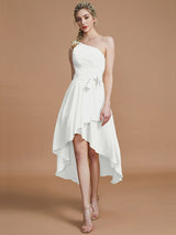 A-Line Charming One Shoulder Sleeveless Layers Asymmetrical Chiffon Bridesmaid Dresses